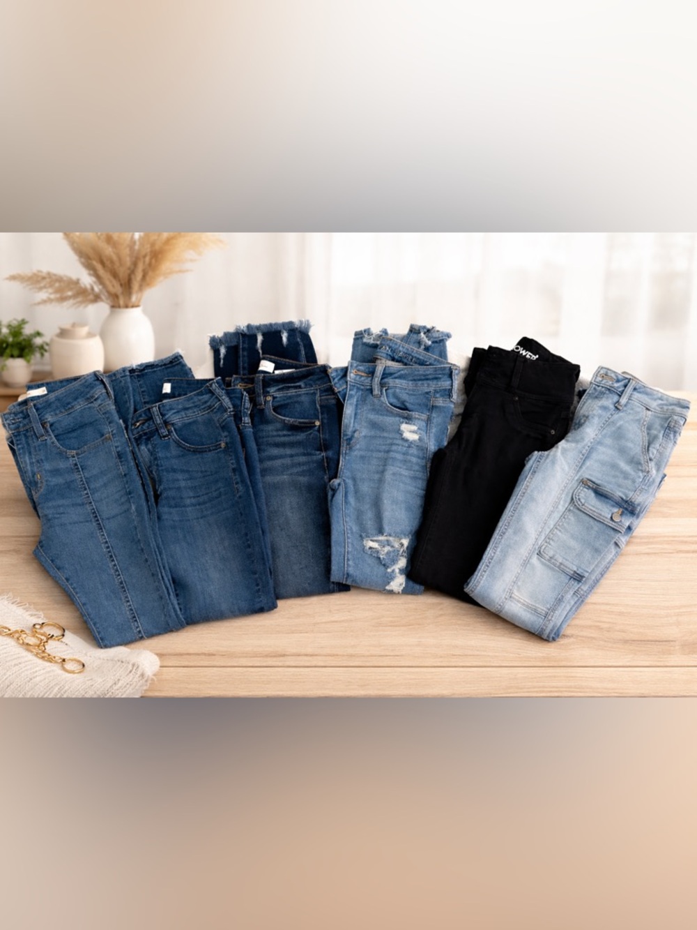 Women’s Distressed Blue Denim Jeans - Classic Fit